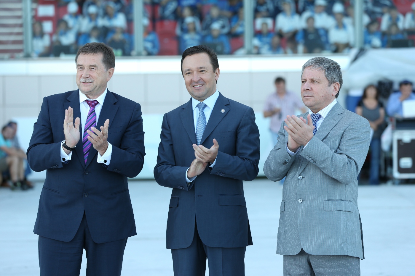 Sergey Khomyakov, Deputy Chairman of Gazprom Management Committee, Ildar Khalikov, Prime Minister of Republic of Tatarstan and Rafkat Kantyukov, Director General of Gazprom Transgaz Kazan at solemn opening ceremony of 10th Adult Summer Spartakiada Games and 5th Children’s Summer Spartakiada Games of Gazprom
