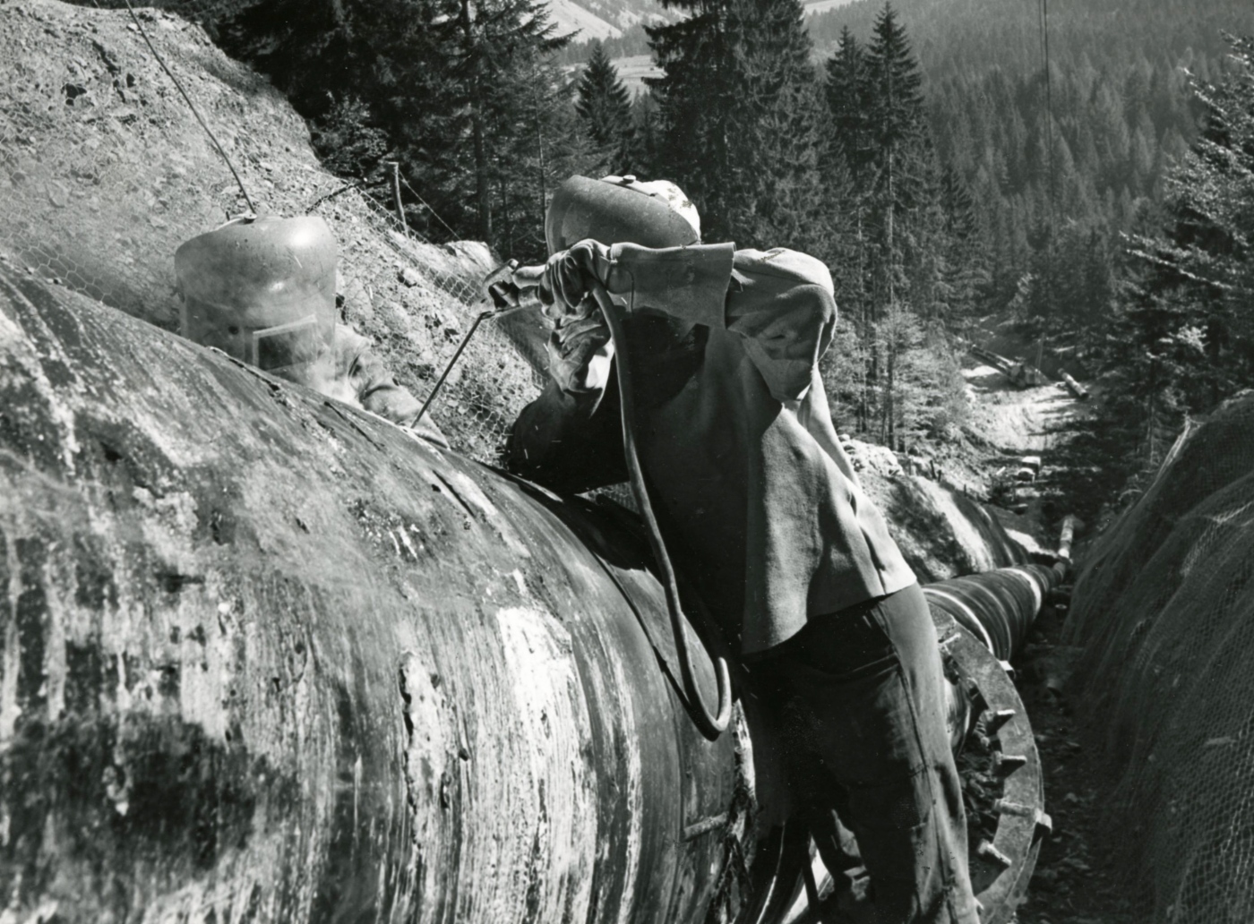 Gas pipeline placement, Passo di Sella, Italy, 1973. Photo by Eni