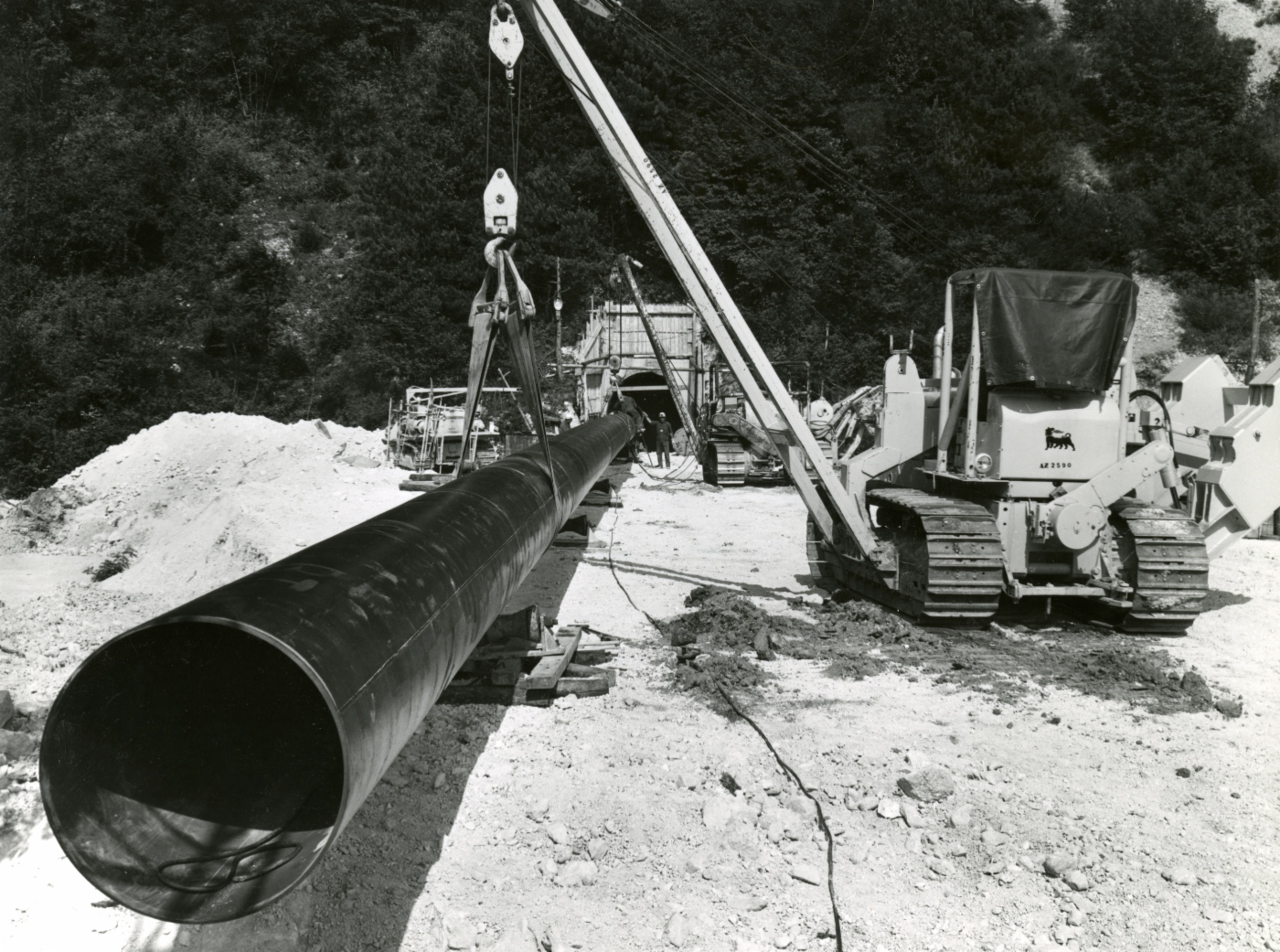 Gas pipeline placement, Val d’Aupa valley, Italy, 1973. Photo by Eni
