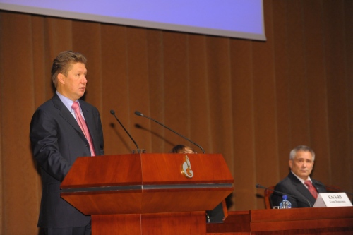 Alexey Miller speaking at the Gazprom employees' Conference