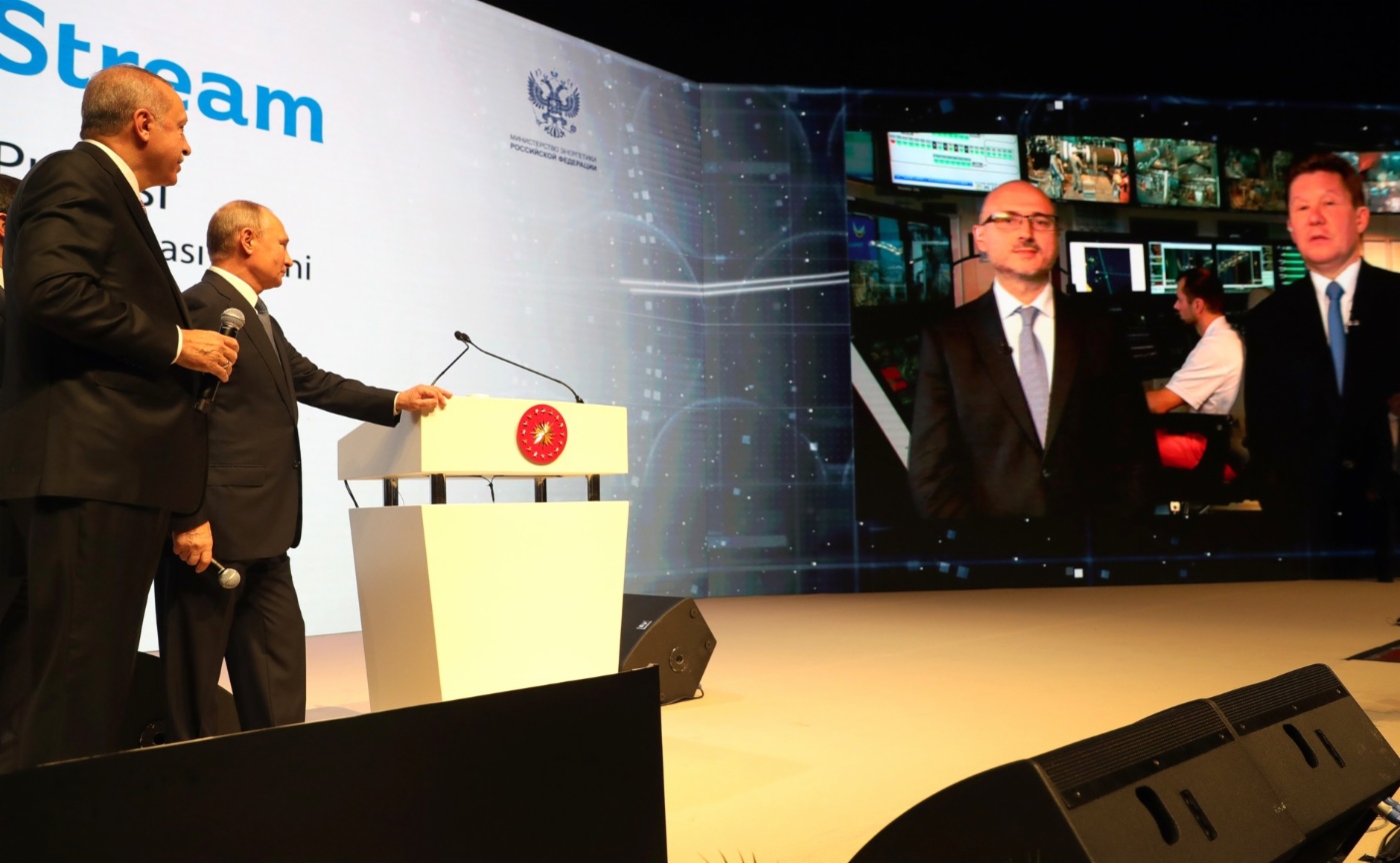 Recep Tayyip Erdogan, President of Republic of Turkey, and Vladimir Putin, President of Russian Federation, give command to weld final joint of TurkStream gas pipeline’s second string. Photo by kremlin.ru