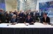 Georgy Poltavchenko, Governor of St. Petersburg, Viktor Zubkov, Chairman of Gazprom Board of Directors, Director General of Gazprom Gazomotornoye Toplivo and Alexey Miller signing Agreements for Wider Use of Natural Gas as a Motor Fuel