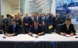 Alexander Tkachev, Governor of Krasnodar Territory, Viktor Zubkov, Chairman of Gazprom Board of Directors, Director General of Gazprom Gazomotornoye Toplivo and Alexey Miller signing Agreements for Wider Use of Natural Gas as a Motor Fuel
