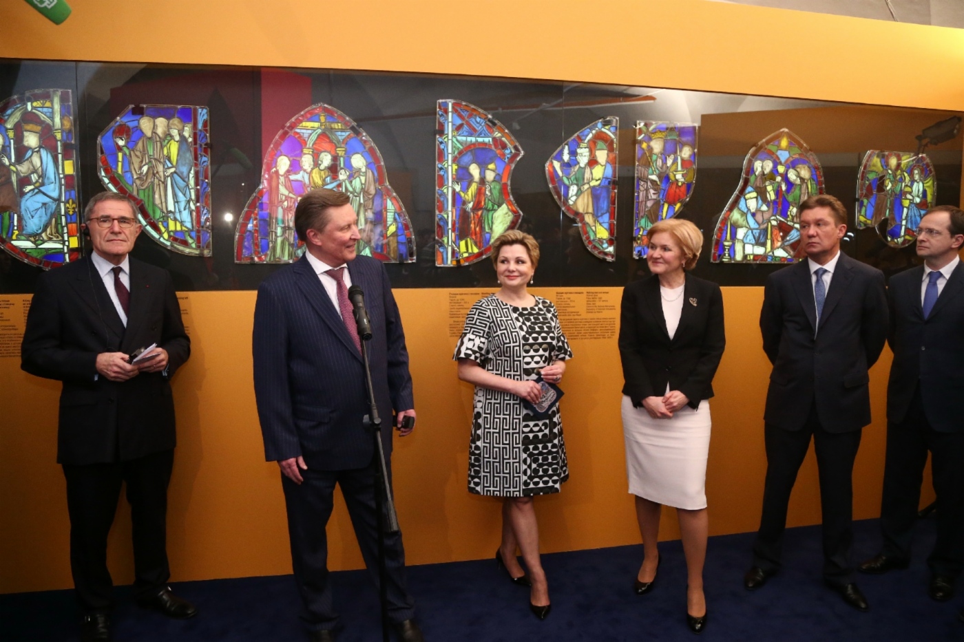 Gerard Mestrallet, Chairman of Board of Directors of ENGIE Group, Sergey Ivanov, Special Presidential Representative and Head of Board of Trustees of Moscow Kremlin Museums, Elena Gagarina, Director General of Moscow Kremlin Museums, Olga Golodets, Deputy Prime Minister of Russian Federation, Alexey Miller, and Vladimir Medinsky, Minister of Culture of Russian Federation, attend opening ceremony of “Saint Louis and Relics of the Sainte-Chapelle” exhibition in Moscow