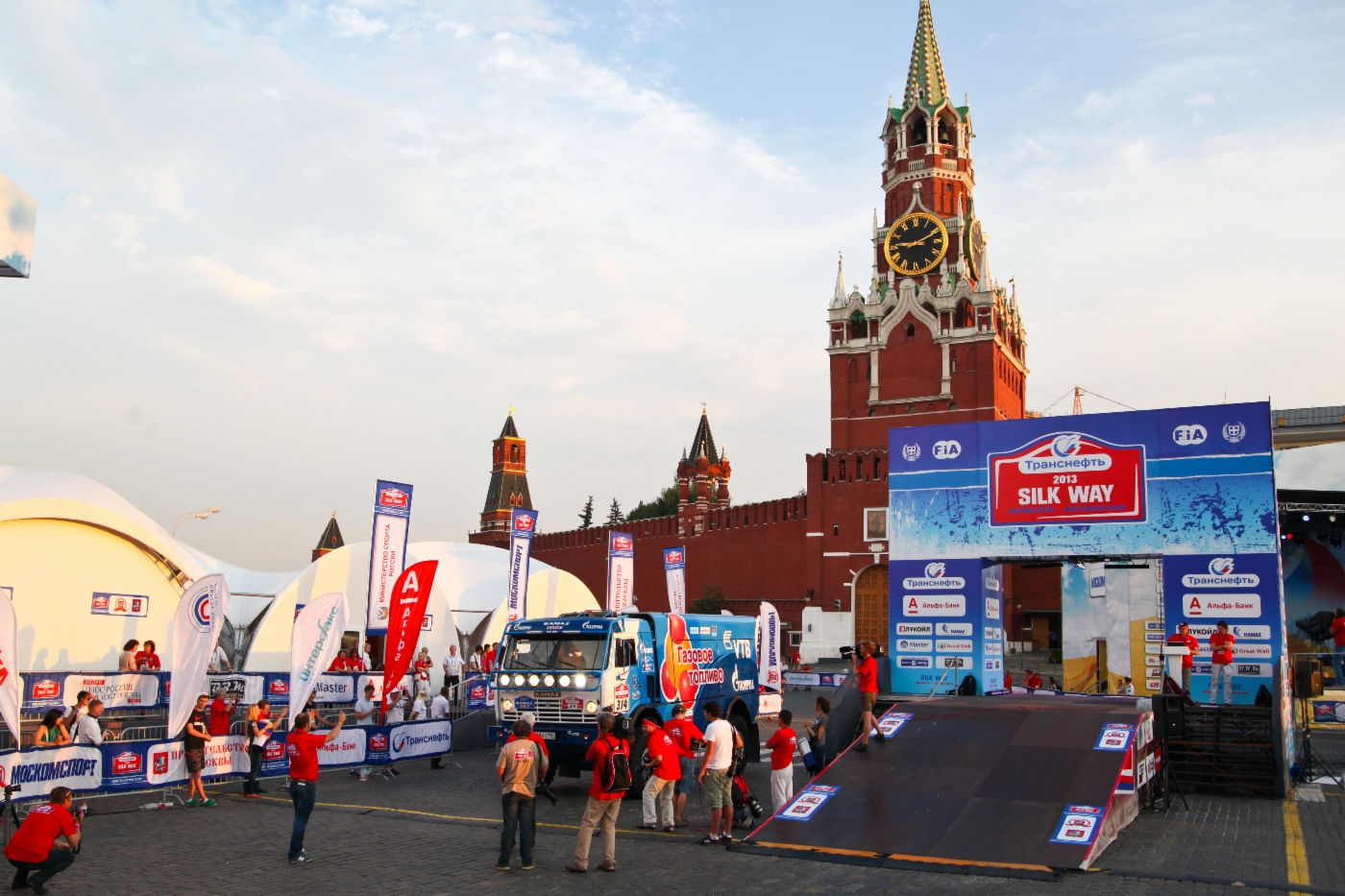 Special model of KAMAZ sport truck powered by natural gas at festive start ceremony on Red Square in Moscow, July 5, 2013