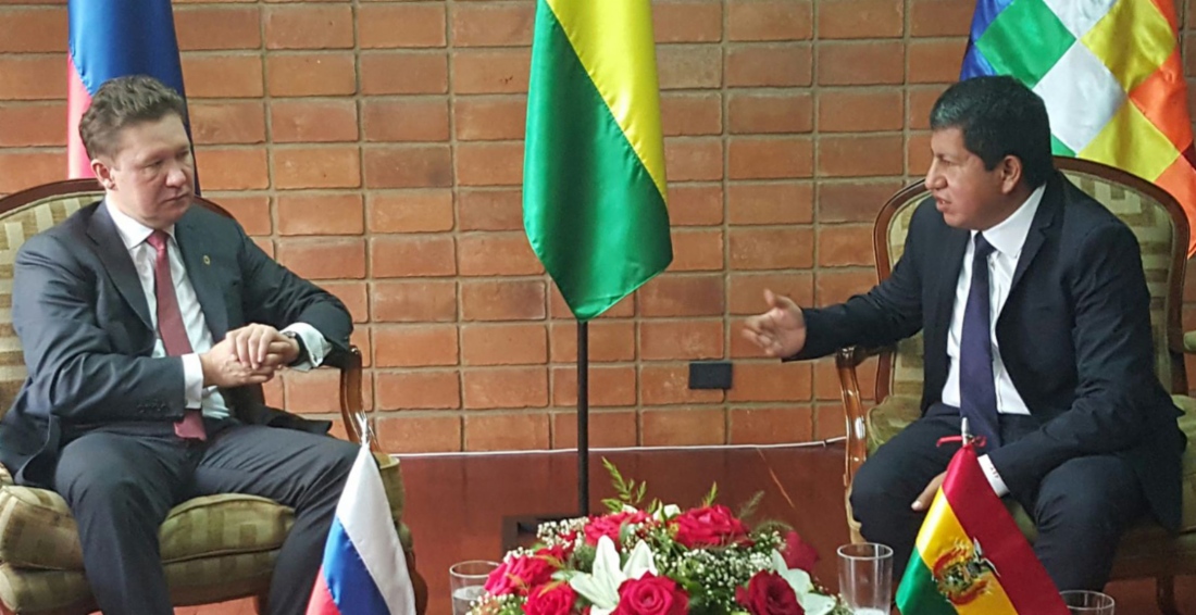 Alexey Miller and Luis Alberto Sanchez, Bolivian Minister of Hydrocarbons and Energy