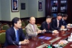 Do Van Hau (center), President and CEO of PetroVietnam National Oil and Gas Group at working meeting with Vitaly Markelov